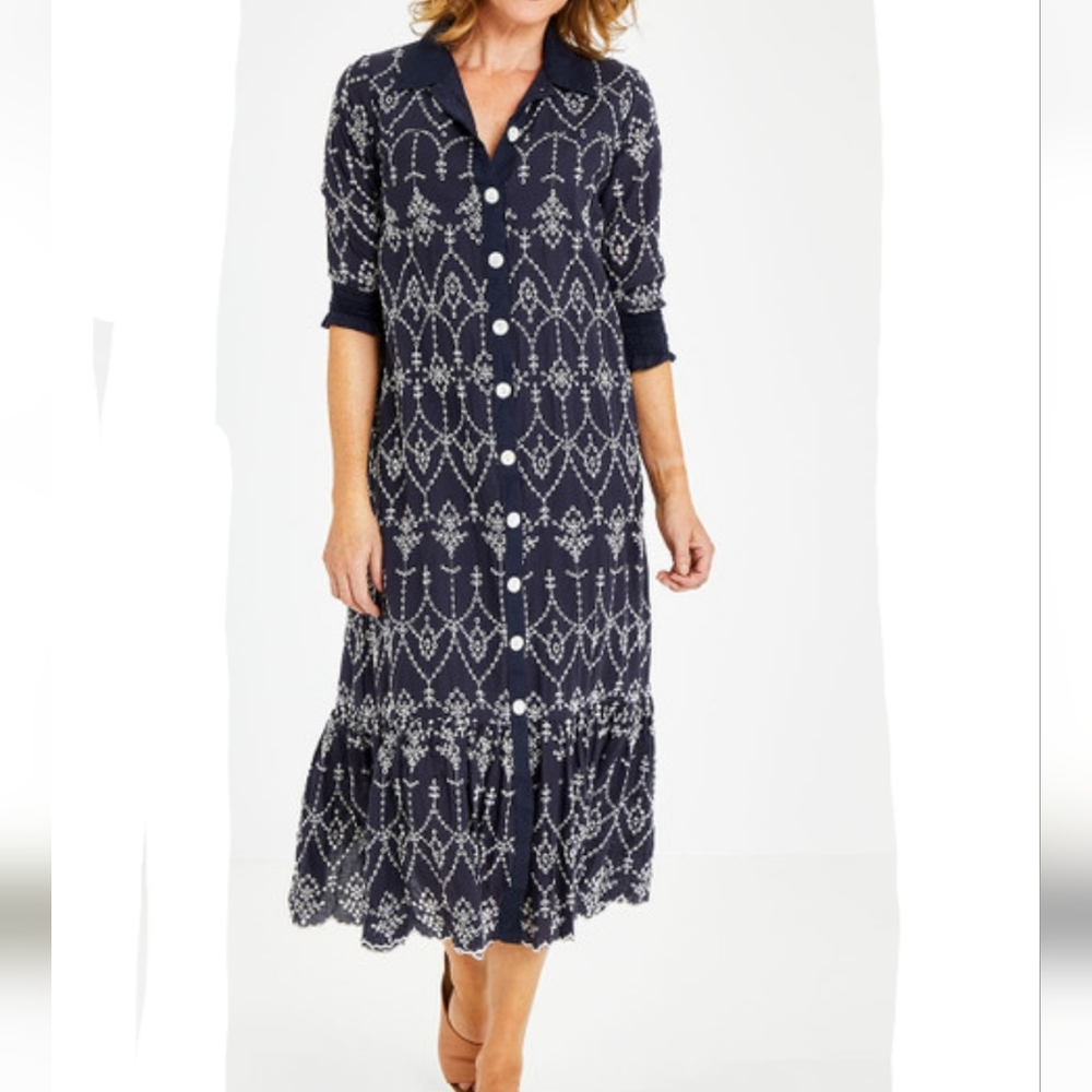 Rubyyaya The Trumbo Embroidered Maxi Button Donw Shirt Dress